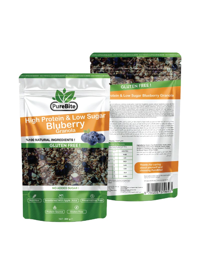 PURE BITE PUREBITE Gluten-Free High Protein Blueberry Granola 300g – Low Sugar, Natural Ingredients - Image 1