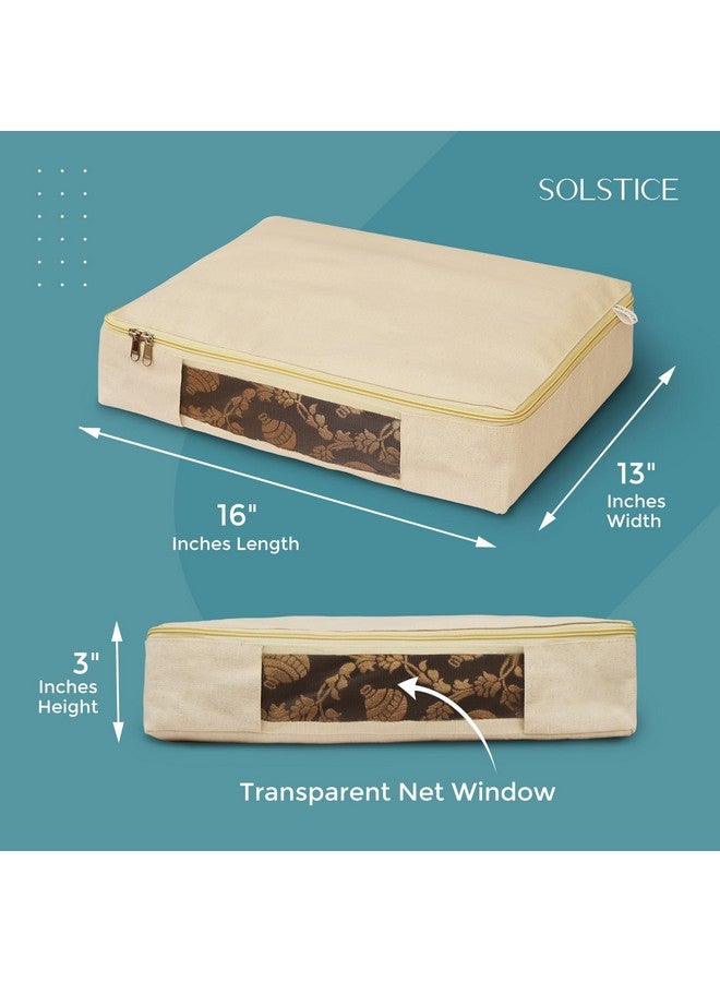 Solstice حقائب تخزين الملابس من قماش القطن SOLSTICE / أغطية ساري بسحاب للتخزين مصممة خصيصًا لفساتين النساء، الساري، الهنغاس لتنظيم خزانة الملابس (16 × 13 × 3 بوصة) - عبوة من 4 - Image 2