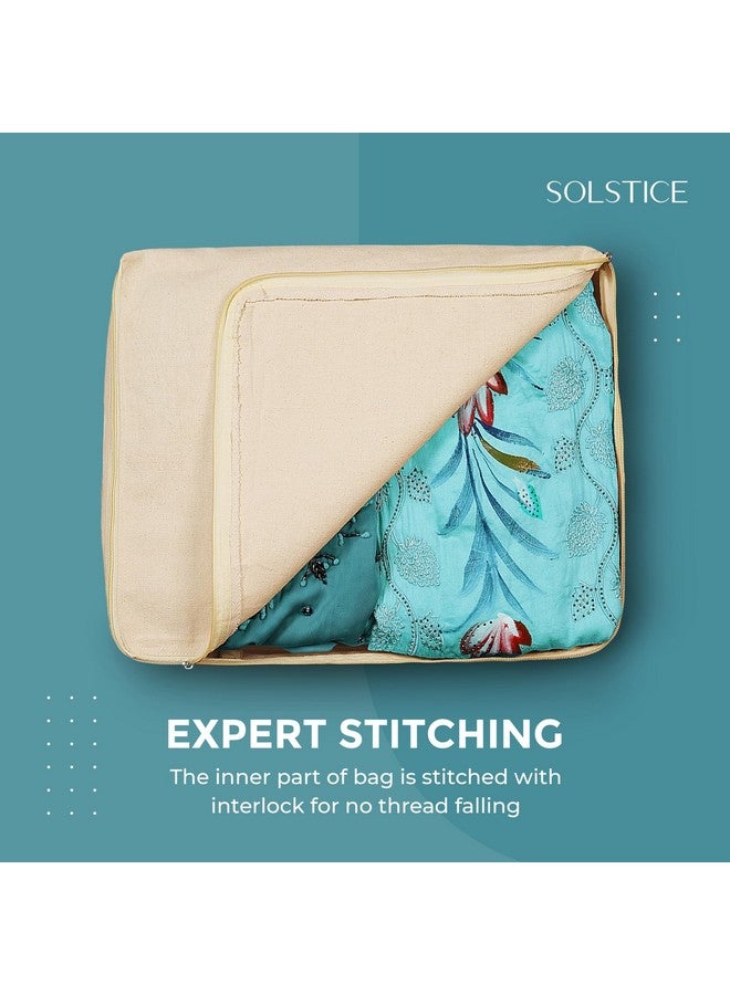 Solstice حقائب تخزين الملابس من قماش القطن SOLSTICE / أغطية ساري بسحاب للتخزين مصممة خصيصًا لفساتين النساء، الساري، الهنغاس لتنظيم خزانة الملابس (16 × 13 × 3 بوصة) - عبوة من 4 - Image 4