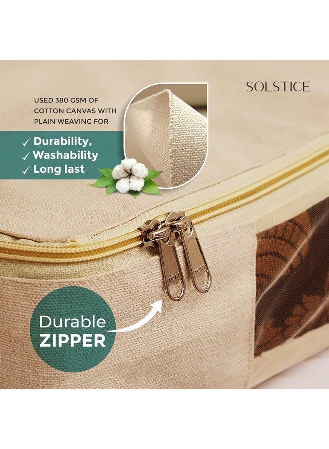 Solstice حقائب تخزين الملابس من قماش القطن SOLSTICE / أغطية ساري بسحاب للتخزين مصممة خصيصًا لفساتين النساء، الساري، الهنغاس لتنظيم خزانة الملابس (16 × 13 × 3 بوصة) - عبوة من 4 - Image 5