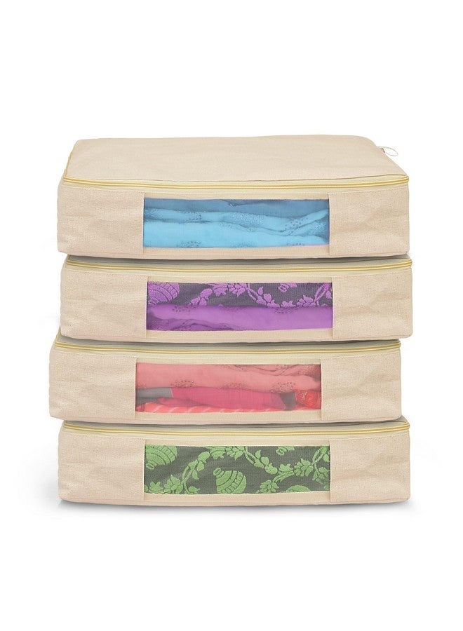 Solstice حقائب تخزين الملابس من قماش القطن SOLSTICE / أغطية ساري بسحاب للتخزين مصممة خصيصًا لفساتين النساء، الساري، الهنغاس لتنظيم خزانة الملابس (16 × 13 × 3 بوصة) - عبوة من 4 - Image 1