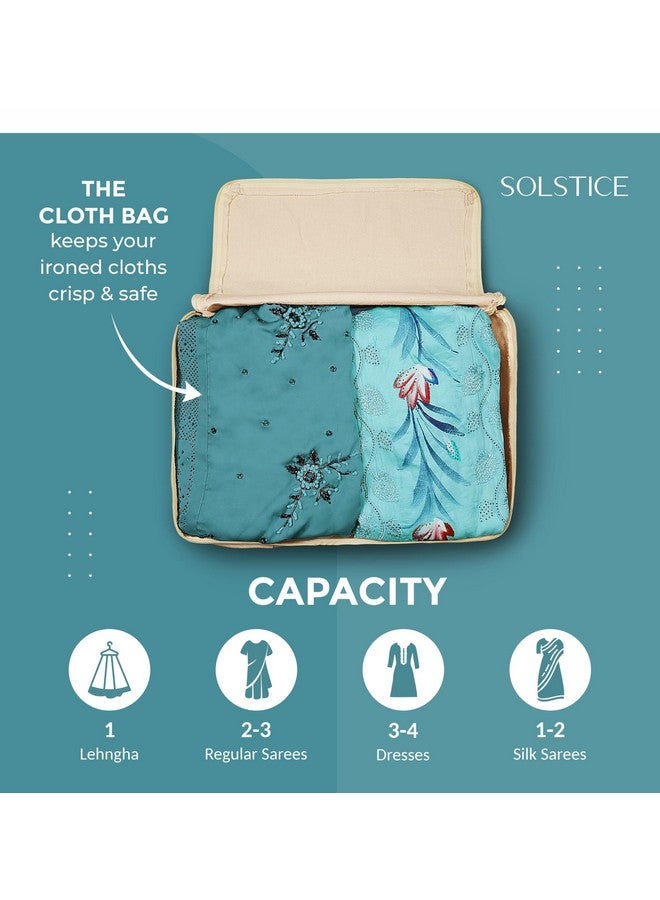 Solstice حقائب تخزين الملابس من قماش القطن SOLSTICE / أغطية ساري بسحاب للتخزين مصممة خصيصًا لفساتين النساء، الساري، الهنغاس لتنظيم خزانة الملابس (16 × 13 × 3 بوصة) - عبوة من 4 - Image 3