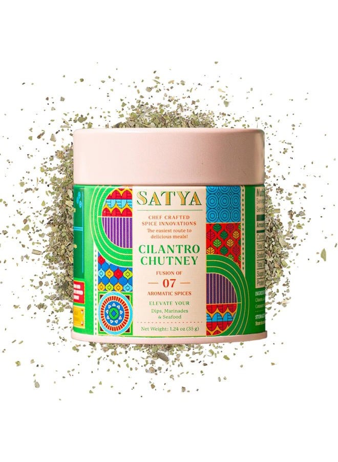 Satya Blends Indian Seasoning - Cilantro Chutney, Herby, Citrus, Vegan, Gluten Free, Farm to Spice, Low Soduim, Dye Free, Women Owned, Minority Owned (1.24oz) - Image 1