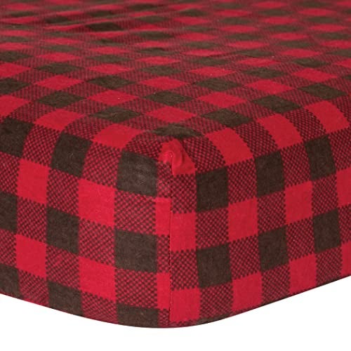Trend Lab Crib Sheet, Brown and Red Buffalo Check - Image 1
