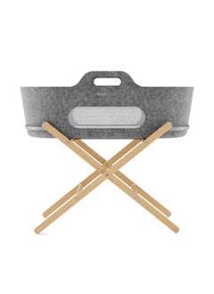 Snuz Baskit Moses Basket And Stand Set For Baby, Dual Mesh Windows For Airflow, Soft Material, 3D Breathable Mattress, Machine Washable Liners, Basket And Stand 84 X 46.5 X 74 Cm - Dark Grey And Natural  - Image 1