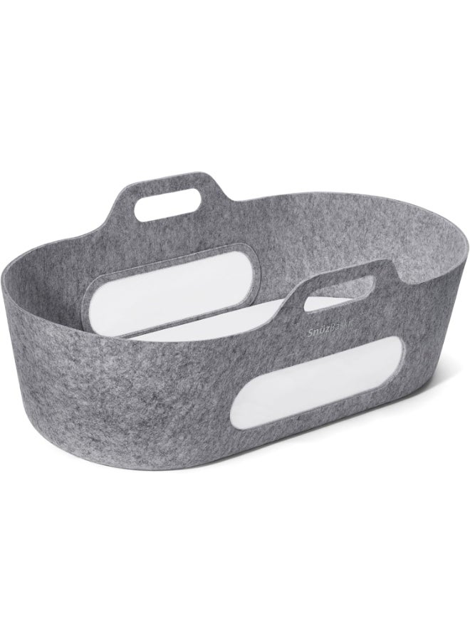 Snuz - Baskit Moses Basket And Stand Set For Baby, Dual Mesh Windows For Airflow, Soft Material, 3D Breathable Mattress, Machine Washable Liners, Basket And Stand 84 X 46.5 X 74 Cm - Dark Grey And Natural - Image 1