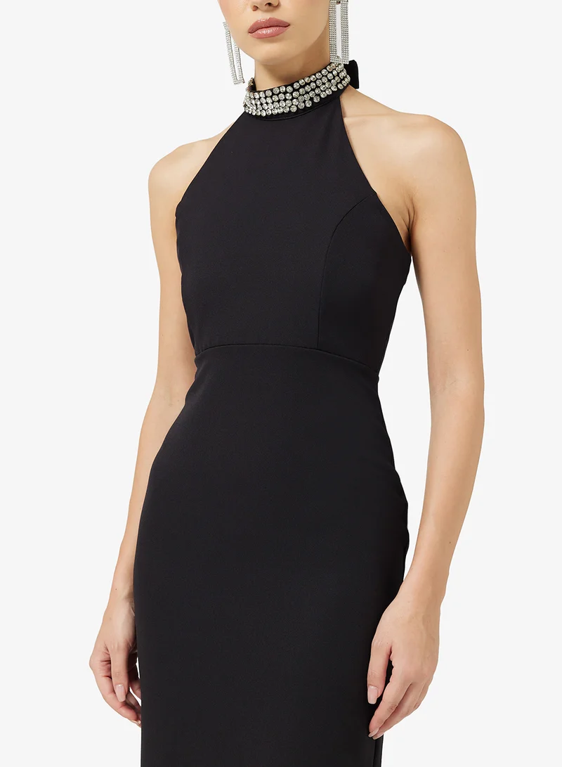 Ella Limited Edition Halter Neck Dress With Embellished Neck