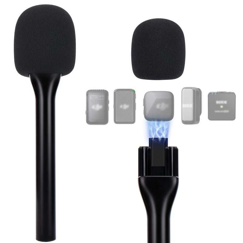 SUNMON Wireless Mic Magnetic Holder for DJI Mic Mini, Portable Handheld Microphone Interview Stand with Pop Filter, Compatible with DJI Mic1/2, Rode Wireless Micro/GO 2/ME/Pro - Image 1