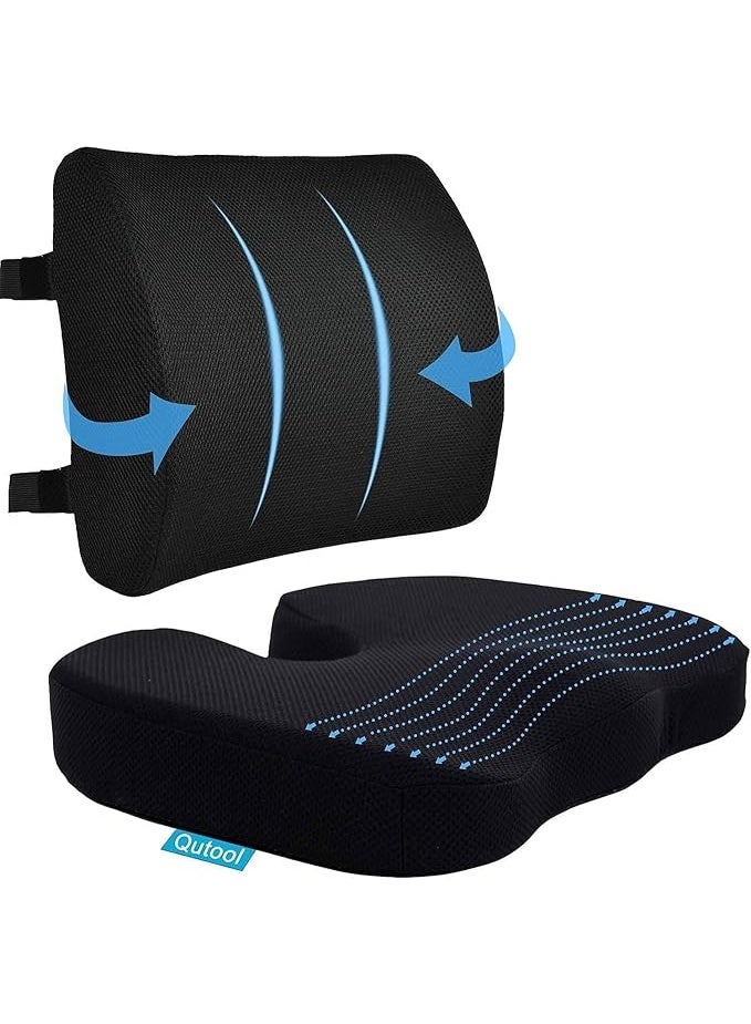 Lumbar Support Seat Cushion, Memory Foam Orthopedic Pad for Office Chair, Car Seat, Truck or Outdoor Use, Sciatica and Back Pain Relief - Image 1