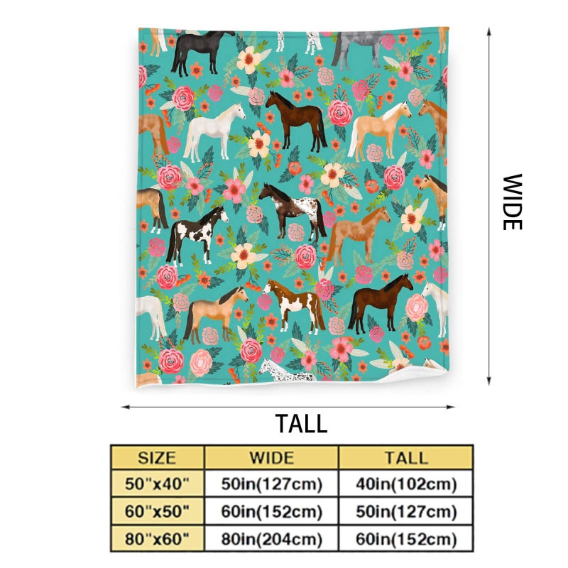 Tourrest Horse Print Throw Blanket Horses and Flowers Pattern Blanket for Girls Kids Adults Super Warm Soft Cozy Plush Fleece Flannel Blanket for Sofa Couch Bed Birthday Gifts 40""x50"" 1 - Image 3