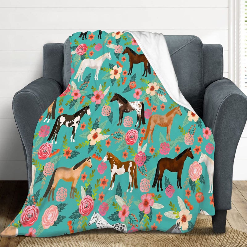 Tourrest Horse Print Throw Blanket Horses and Flowers Pattern Blanket for Girls Kids Adults Super Warm Soft Cozy Plush Fleece Flannel Blanket for Sofa Couch Bed Birthday Gifts 40""x50"" 1 - Image 4