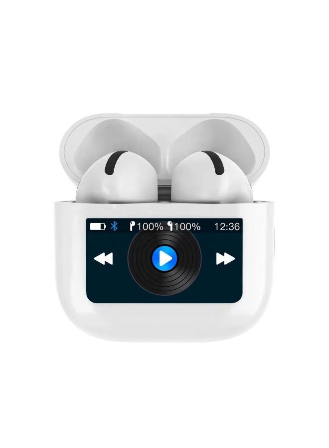 TWS Bluetooth In-Ear Headphones with Color Screen Wireless Earbuds Active Noise Cancellation White - Image 2