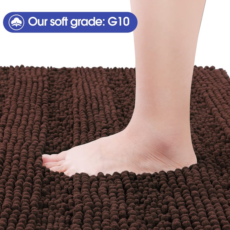 ACCUMTEK Striped Brown Bathroom Rug Set 3 Pieces Ultra Soft, Non Slip Chenille Toilet Mat, Absorbent Plush Shaggy Bath Mats for Bathroom, Bedroom, Kitchen - Image 2