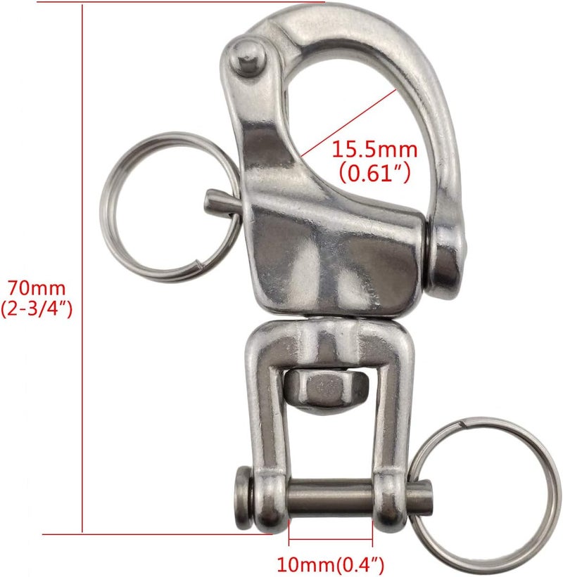 keehui Pair of 2-3/4inch Jaw Swivel Snap Shackle 316 Stainless Steel for Sailboat Spinnaker Halyard - Image 2