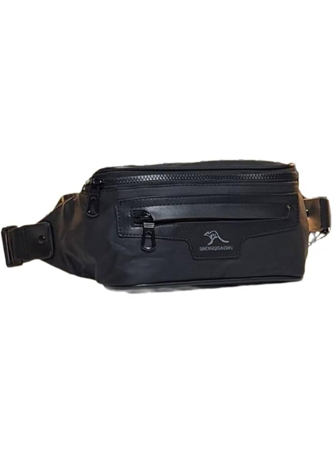 Black waterproof waist bag with a back zipper pocket and a spacious main pocket / High quality, spacious pockets to carry more items, crossbody bag, waist bag (black 1)