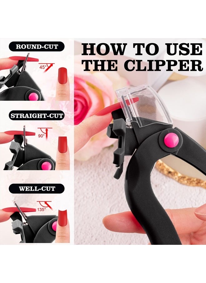 BELLEBOOST Belleboost Adjustable Acrylic Nail Clippers with Sizer, Catcher and Length Measurement, Black Professional Dial Stainless Steel Blade Nail Tips Cutter, Fake Nail Trimmer, Manicure Tool for Salon Home  - Image 3