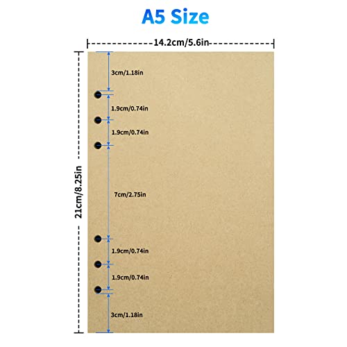 Tofun A5 Blank Vintage Refillable Paper, Retro A5 Binder Refills Paper for 6-Ring Binders Planner Traveller Journal Notebook Dairy, Blank Filler Paper, 80 Sheets 160 Pages, Blank - Image 2