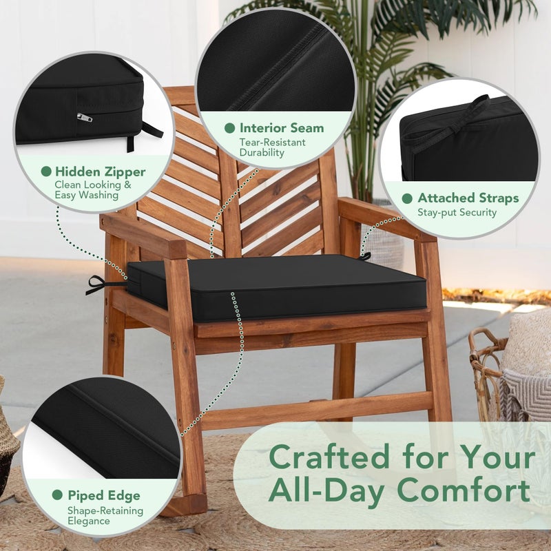 Summsun Outdoor Chair Cushions Set of 4: Waterproof & Fade Resistant Seat Cushion for Patio Furniture - 18.5 x 16 x 2 Inch Chair Pads with Ties and Hidden Zipper - Patio Chair Cushion Replacement, Black - Image 4