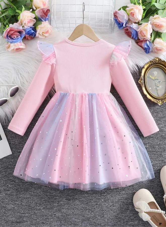 تايك تو Take Two Graphic Print Ruffle Detail Mesh Hem Dress