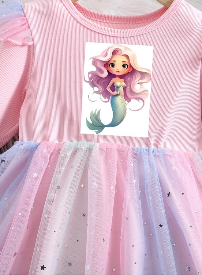 تايك تو فستان شبكي بتفاصيل كشكش وطبعة جرافيك - Image 4