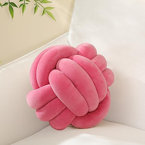 Sioloc Soft Knot Ball Pillows,Round Throw Pillow Cushion Home Decoration Plush Pillow,Throw Knotted Pillow Handmade Round Pillow（13.7inches,Rose red） - Image 1