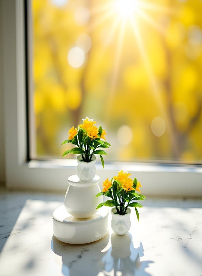 Dwuww 2Pcs Yellow Artificial Flowers, Fake Flowers, Artificial Plants Indoor, Artificial Potted Plants 5 Rose Flower Head Wedding Faux Floral Bonsai Indoor Outdoor Desktop Decoration - Image 2