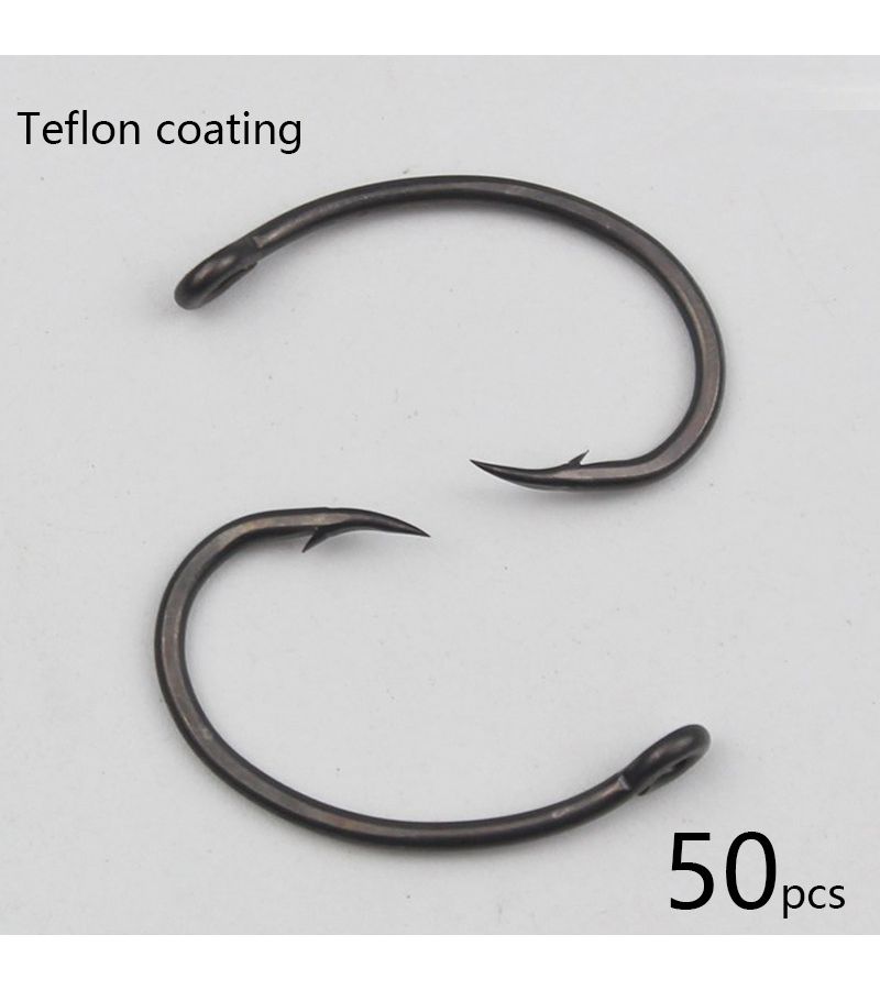 50pcs No Barbed Crooked Bend Back Fish Hook Teﬂon Coated Nymph Carp Catfish Rig Size 2 - Image 1