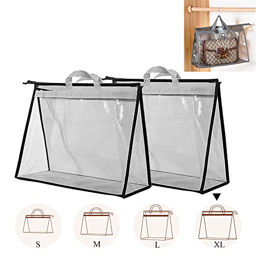 fazhongfa 2PCS Dust Bags for Handbags Clear Purse Storage Organizer NonWoven Hanging Bag Closet with Zipper and Handle XLarge Light Grey - Image 1