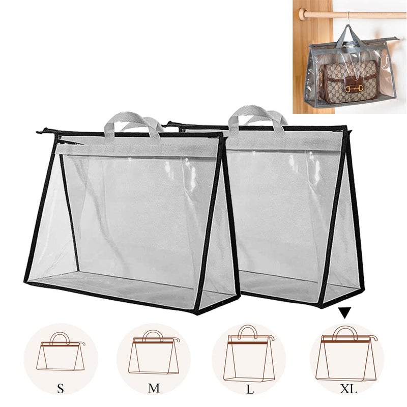 fazhongfa 2PCS Dust Bags for Handbags Clear Purse Storage Organizer NonWoven Hanging Bag Closet with Zipper and Handle XLarge Light Grey - Image 2