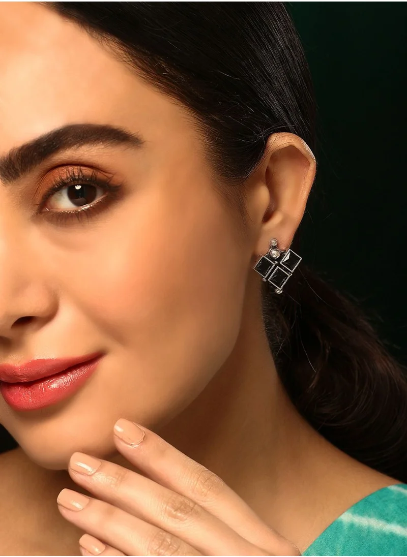 Priyaasi Plated Contemporary Oxidized Stone Studded Stud Earrings