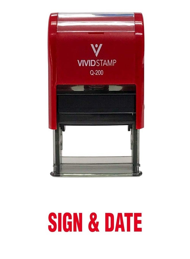 Vivid Stamp Sign & Date Self Inking Rubber Stamp (Red Ink) - Medium