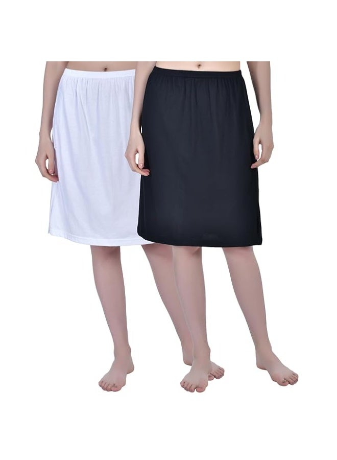 Aimly Women's Cotton Knee Length Skirt - White & Black (Pack of 2) - Image 1