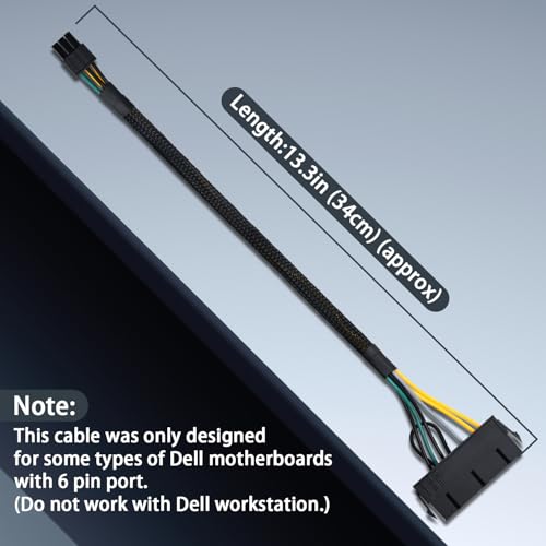 COMeap 24 Pin to 6 Pin ATX PSU Power Adapter Cable for Dell Motherboard with 6 Pin Port 13.3-inch(34cm) - Image 4