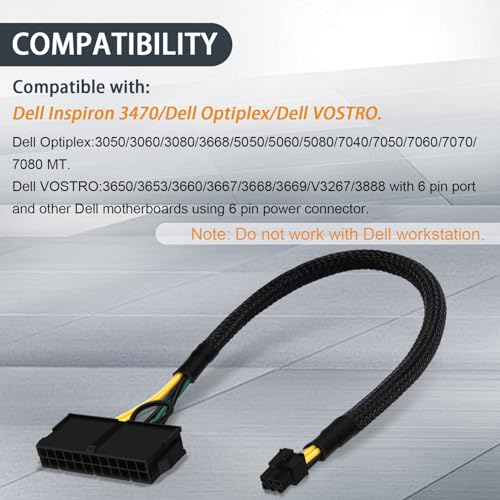 COMeap 24 Pin to 6 Pin ATX PSU Power Adapter Cable for Dell Motherboard with 6 Pin Port 13.3-inch(34cm) - Image 5