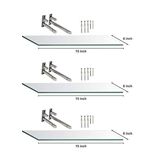 Creative Arts n Frames Set of 3 Multi Purpose Polished Glass Shelves, Wall Mount Shelf for Bathroom, Bedroom, Living Room, Office and Kitchen (15x6 inch) - Image 4