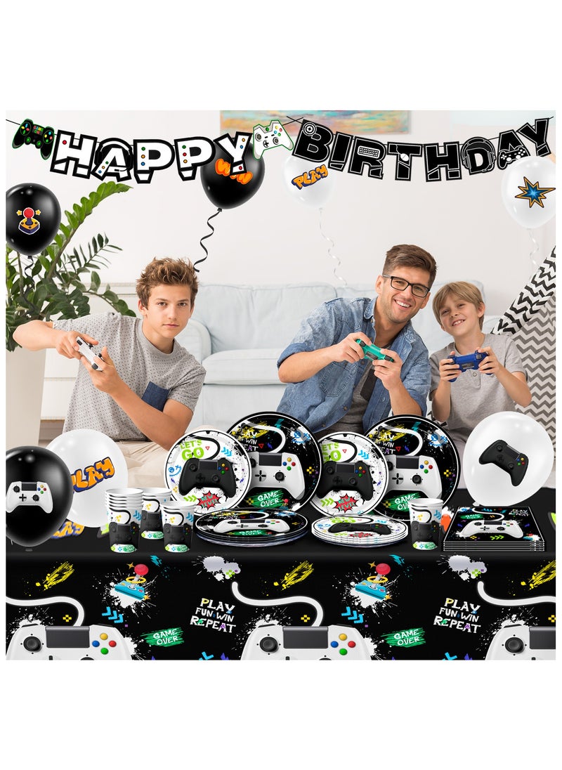 FRUITFUL PARTY - Video Game Party Decorations for 16 Guests, Gamer Birthday Disposable Tableware Set Watercolor Video Game Party Paper Plates - Image 1
