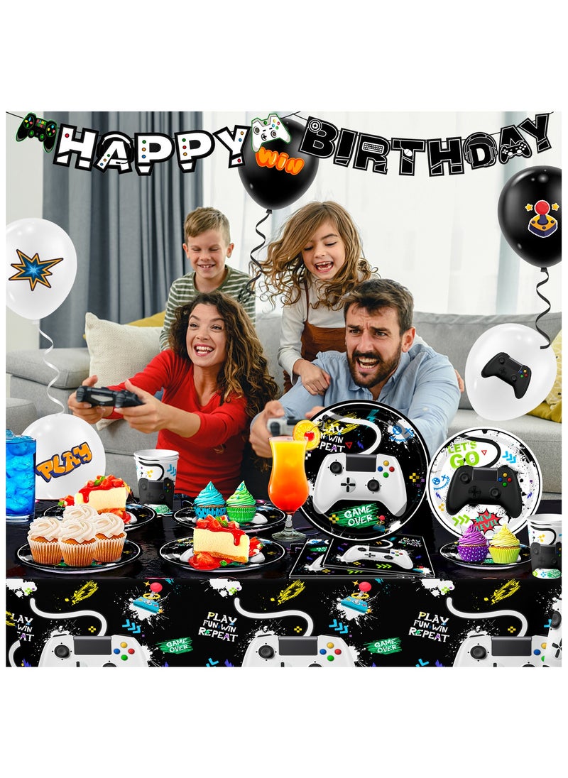 FRUITFUL PARTY - Video Game Party Decorations for 16 Guests, Gamer Birthday Disposable Tableware Set Watercolor Video Game Party Paper Plates - Image 1