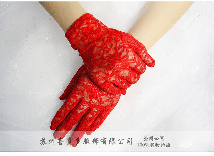 Lace Gloves Bridal Sun Protection Summer Wedding Red  - Image 5