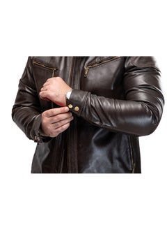 Generic Elegant natural leather jacket, excellent closure, high-quality material, brown color JA10  - Image 4