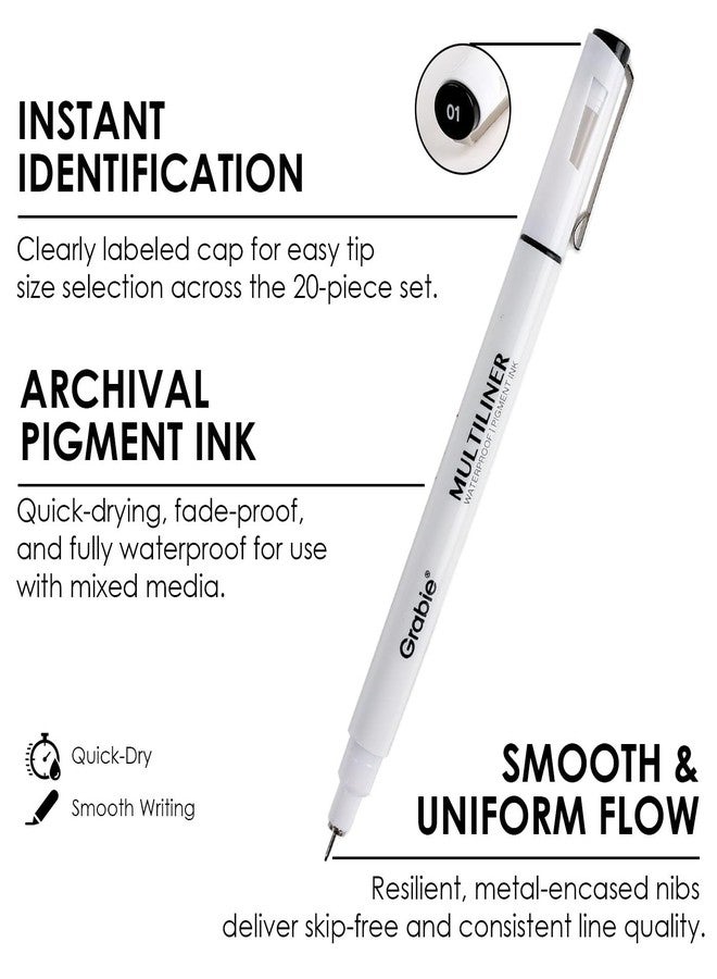 Grabie Black Ink Waterproof Multiliner Drawing Pen Set of 6, Professional Smudge-proof Archival Fineliners, Precision Micro-Line Pens for Artists, Sketching, Illustration, 6 Assorted Nib Sizes - Image 3