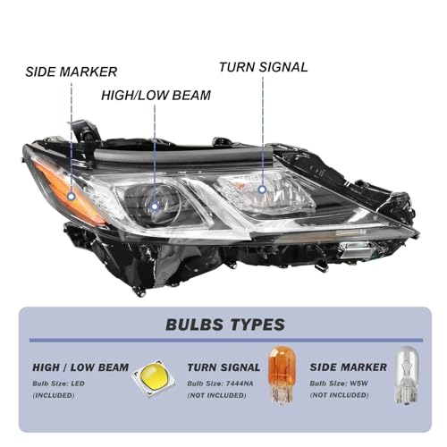 Generic 2018-2022 Camry Headlights,LED Projector Headlight Assembly Compatible with Toyota Camry L LE SE,Headlight Headlamp for Camry 2018-2022 Replacement Right Passenger Side, Black - Image 3