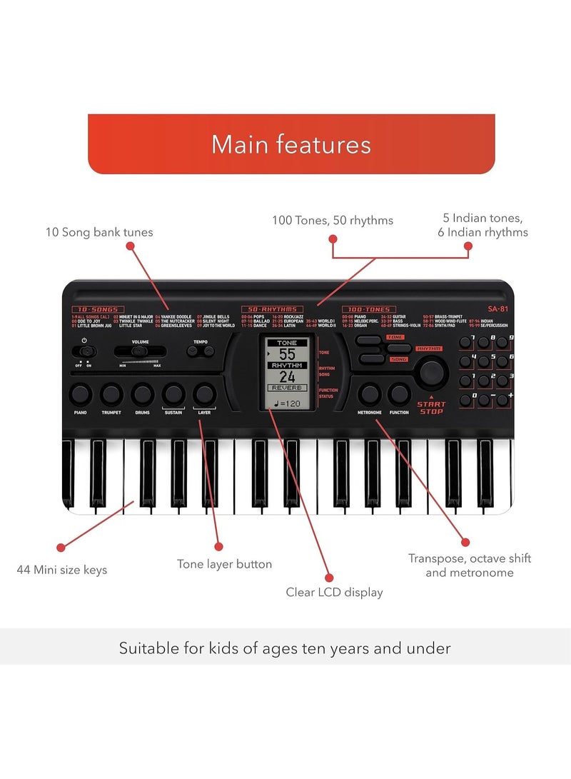 Casiotone Mini Keyboard SA-81 with Piano tones, Black (44 Keys) - Image 4