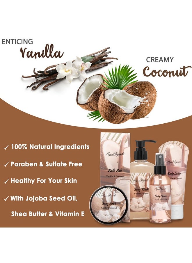 Aqua Elegante - Spa Gift Baskets For Womenluxury Bath Set With Coconut & Vanillaspa Kit Includes Body Wash Bubble Bath Lotion Bath Salts Body Scrub Body Spray Shower Puff And Towel - Image 1