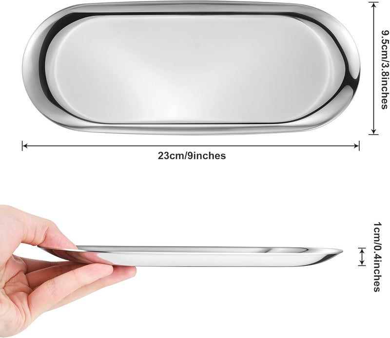 Bidponds 2 Pack Silver Oval Vanity Tray, Stainless Steel Jewelry Tray, Bathroom Tray, Makeup Cosmetic Trays,Towel Napkin Tray, Storage Organizer,9 x 3.8 inches (LxW),Medium - Image 3