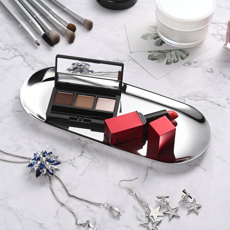 Bidponds 2 Pack Silver Oval Vanity Tray, Stainless Steel Jewelry Tray, Bathroom Tray, Makeup Cosmetic Trays,Towel Napkin Tray, Storage Organizer,9 x 3.8 inches (LxW),Medium - Image 5