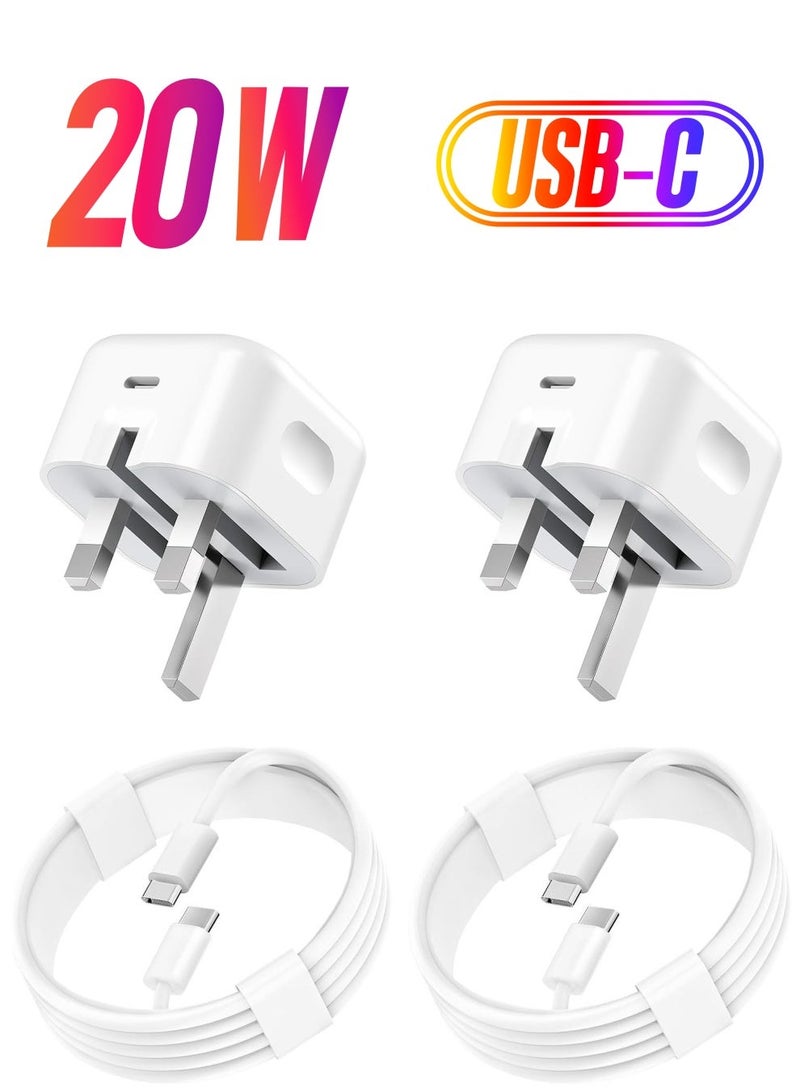 MUNTAQI 2-Pack USB Type-C Fast Charger for iPhone 15 and Samsung Galaxy – 20W UK Wall PD Adapter with USB-C to C Cable - Image 1