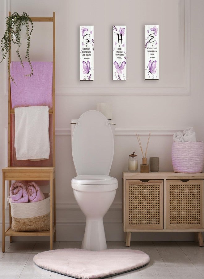 DONFENTHY 3 Pcs Butterfly Wall Decor Purple Room Wall Art Wooden Hanging Butterfly Decor with Bible Word Sign for Teen Girls Women Bathroom Bedroom(Purple,12x4 Inch) - Image 5