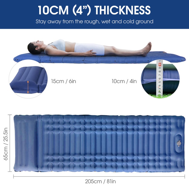 4'' Thick Inflatable Sleeping Pad with Pillow and Built-in Pump Lightweight Waterproof Sleeping Mat Air Mattress for Camping Car Traveling Hiking Backpacking - Image 4