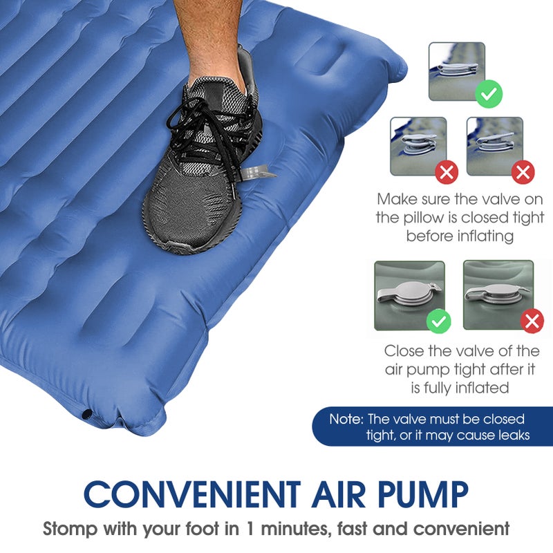 4'' Thick Inflatable Sleeping Pad with Pillow and Built-in Pump Lightweight Waterproof Sleeping Mat Air Mattress for Camping Car Traveling Hiking Backpacking - Image 2