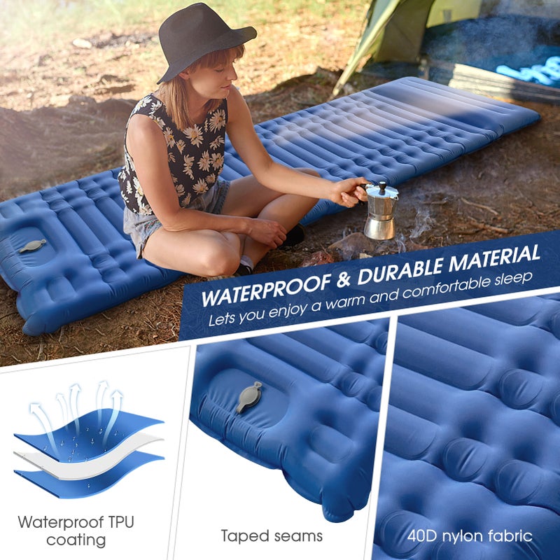 4'' Thick Inflatable Sleeping Pad with Pillow and Built-in Pump Lightweight Waterproof Sleeping Mat Air Mattress for Camping Car Traveling Hiking Backpacking - Image 3
